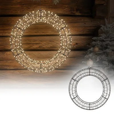 Produktbild von ECD Germany LED Weihnachtskranz Ø50 cm, Weihnachtsdeko mit Lichterkette, Fenster, Lichterkranz Weihnachtsbeleuchtung Außen 720 LED Warmweiß Timer