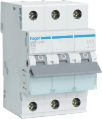 Produktbild von HAGER MCB Leitungsschutzschalter 6kA 3P B16A MBN316E