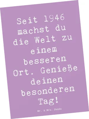 Produktbild von Mr. & Mrs. Panda Postkarte Spruch 1946 Geburtstag - Lavendeltraum - Geschenk, Fotokarte, bildkarte, Feier, Ansichtskarte, nahe Angehörige, Grußkarte, Postkarten