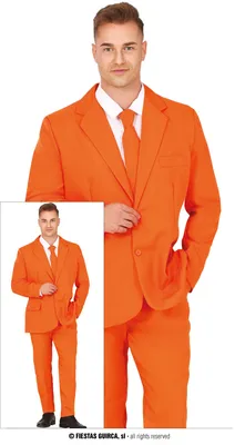 Produktbild von Karnevalsheld Orange Anzug Krawatte Hose Kostüm Spaß Party Event Outfit Modisch, Größe: 46 - 48 (S) Farbe: Orange