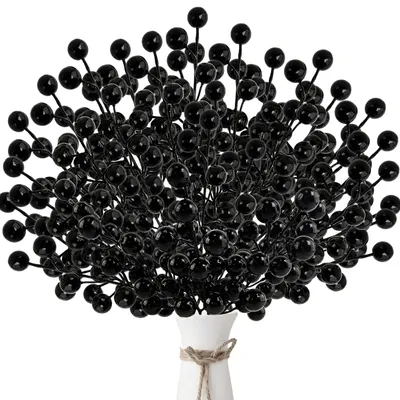 Künstliche Beerenzweige, 40 Stück, schwarz, 21 cm, Halloween-Deko