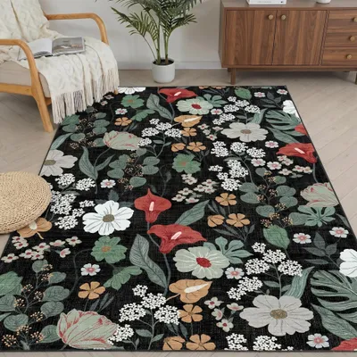 Produktbild von Schwarzer Teppich, 80 x 150 cm. Maschinenwaschbar und rutschfest
