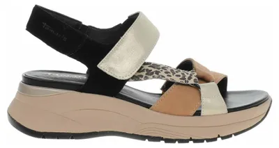Produktbild von Tamaris Sandalen aus Leder mit Klettverschluss, offener Schuhspitze und Keilabsatz