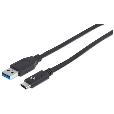 Produktbild von Manhattan SuperSpeed+ USB-C Anschlusskabel, USB 3.1, Gen 2, Typ A Stecker - Typ C Stecker, 10 Gbps, 1 m, Schwarz, 1 m, USB A, USB C, USB 3.2 Gen 2 (3.1 Gen 2), 10 Gbit/s, Schwarz