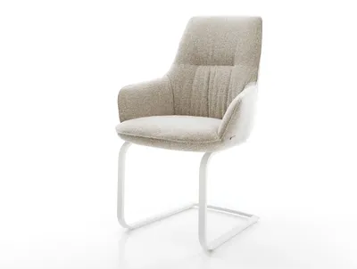 Produktbild von DELIFE Freischwinger Zelia-Flex mit Armlehnen Webstoff Soft Beige Freischwinger flach Weiß Taschenfederkern