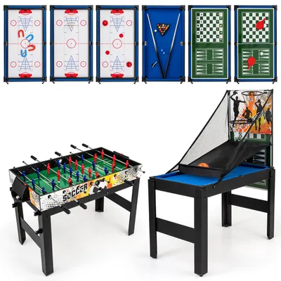 Produktbild von GIANTEX 14 in 1 Spieltisch, Multigame Tisch, Multifunktionstisch, Tischkicker, Tischfußball, Basketball, Billard, Hockey, Tischtennis, Schwarz