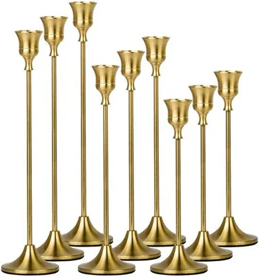 Image de Bougeoirs coniques, lot de 9, couleur or, en laiton