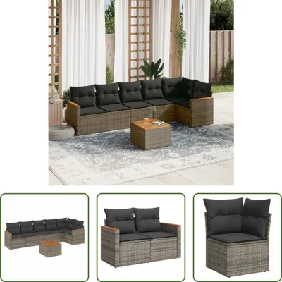 Produktbild von The Living Store 7-tlg. Garten-Sofagarnitur mit Kissen Grau Poly Rattan