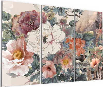 Produktbild von DEQORI Glasbild Echtglas 3x50x100 cm 'Aquarellblütenzauber' Wandbilder XXL groß