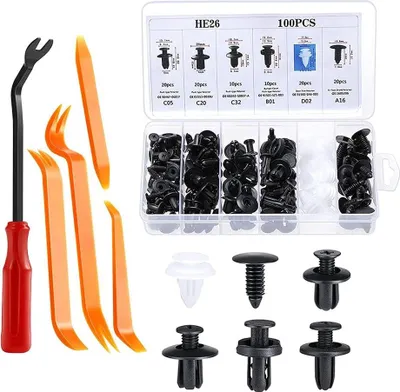 Produktbild von Autoclips, 100 Stück Kunststoff-Zierclips Nieten, Nietclips, Kunststoff-Zierclips, Schwarzer Kunststoff-Universalverschluss, für Autos