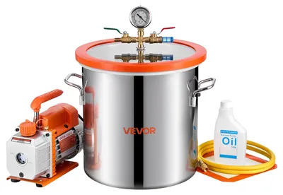 Zdjęcie produktu dla Pompa próżniowa VEVOR z komorą próżniową 18,9 l, 3,5 CFM 99 l/min, 180 W, 1-stopniowa pompa próżniowa, zestaw pompy próżniowej, wąż 1,5 m, do stabilizacji drewna i odgazowywania żywicy silikonowej