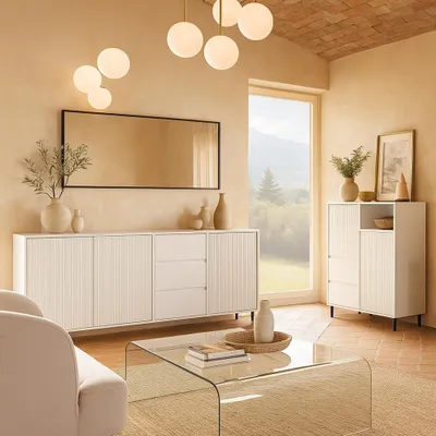Produktbild von Wohnzimmer Möbel Set in Weiß modern mit Sideboard & Highboard, 2-teilig - AMELIA-129