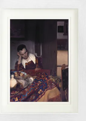 Produktbild von Johannes Vermeer Gerahmtes Bild Mit Edlem Passepartout | Wand-Bilder | Im Bilderrahmen - Schlafendes Mädchen, 1656-1664 (40 x 30 cm)