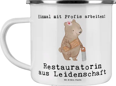 Produktbild von Mr. & Mrs. Panda Pott Restauratorin Leidenschaft - Weiß - Geschenk, becher emaille, Teetasse, Motivtasse, Haferl, Tasse