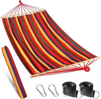 Produktbild von Famanu Hängematte mit Spreizstäben - 120 cm, große Baumwollhängematte mit Tragetasche