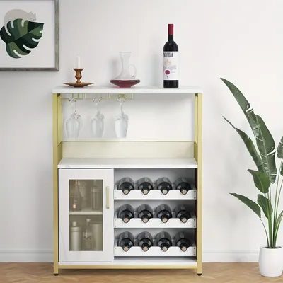 Produktbild von Kommode mit Weinkühler – Dreistufiges Buffet und Küchenschrank mit Tür aus Metallgitter