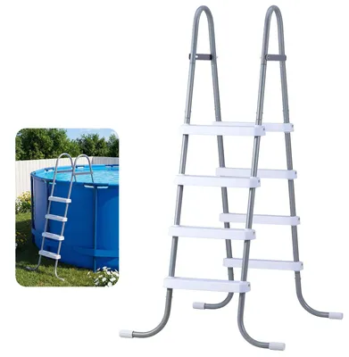 Produktbild von Poolleiter - Einstiegsleiter A-Rahmen - Kohlenstoffstahl - Bis 136 kg Tragkraft - Für Aufstellpools bis 122 cm Höhe - 4 Rutschfeste Stufen - Grau & Weiß