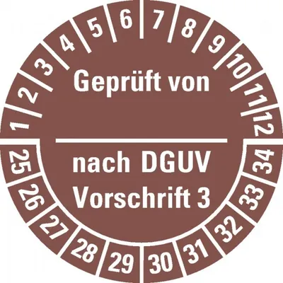 Produktbild von Dreifke® Aufkleber I Prüfplakette  von-nach DGUV Vor.3, 25-34, braun, ...