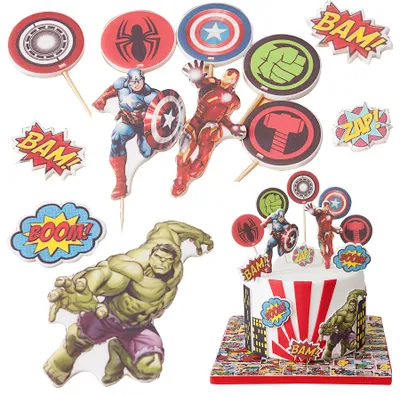 Produktbild von Sweetfanaberia | Tortendekoration Avengers Marvel - 13 Teile - Handgemacht - Essbare Kuchendekoration