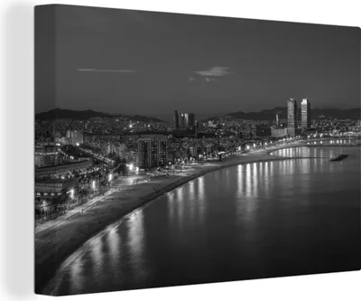 Produktbild von MuchoWow® - Leinwandbilder - Barcelona - Strand - Schwarz - Weiß, Wandbild, Wanddeko Bilder Wohnzimmer, 60x40 cm
