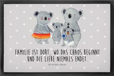 Produktbild von Mr. & Mrs. Panda Schmutzfangmatte Koala Familie 50 x 75 cm - Grau Pastell - Geschenk, Fußabtreter, Fussmatte, Muttertag, Kinder, Schmutzmatte, abstreifer, fußmatte, Mama