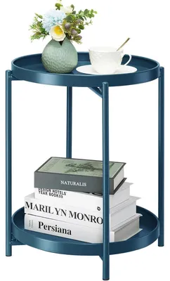Produktbild von Beistelltisch Metall rund klappbar mit 2 Ebenen marineblau D 40 cm x H 50,8 cm