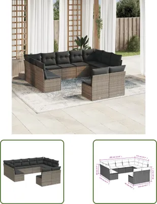 Produktbild von The Living Store 11-tlg. Garten-Sofagarnitur mit Kissen Grau Poly Rattan