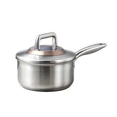 Produktbild von Edelstahl Stieltopf 16 cm mit Edelstahldeckel | ZEROPAN | Induktion geeignet | PFAS-frei | Spülmaschinenfest für Milch & Saucen`