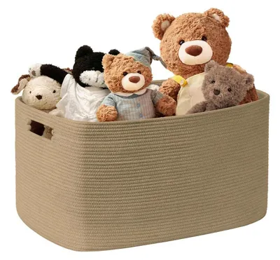 Image de Panier de rangement en corde de coton, 45 litres, tressé, idéal pour les jouets, les couvertures, le linge, le salon, la chambre d'enfant