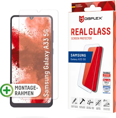 Produktbild von Displex Panzerglas (10H) für Samsung Galaxy A33 5G, Eco-Montagerahmen, Tempered Glas, kratzer-resistente Schutzfolie, hüllenfreundlich, Samsung, Galaxy A33 5G, Trockene Anwendung, Schlagfest, Kratzresistent, Staubresistent, Transparent, 1 Stück(e)