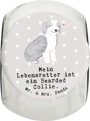 Produktbild von Mr. & Mrs. Panda Dose Bearded Collie Lebensretter L 870ml - Grau Pastell - Geschenk, Keksdose, Vorratsglas, Britischer Hütehund, Vorratsbehälter, Aufbewahrungsdose