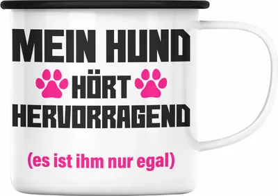 Produktbild von Trendation - Hunde Emaille Tasse Spruch Geschenk Hunde-Mama Witzig Frauen Becher (Schwarz)