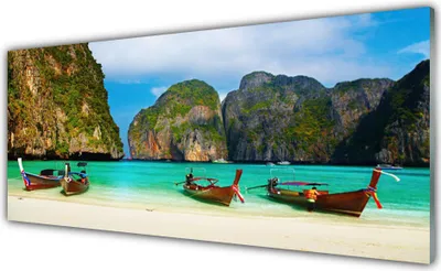 Produktbild von Glasbilder 125x50 Wandbild Druck auf Glas Strand Meer Gebirge Landschaft