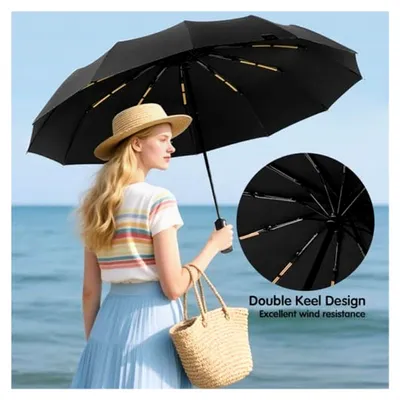 Produktbild von Kleiner Regenschirm, Sturmfest, Kompakter, Robuster Taschenschirm Automatik, Reise-Regenschirm, Leichtes Fiberglasgestell, Wasserdicht - Ideal für Rucksack und Handtasche
