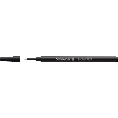 A black pen with its cap off, lying horizontally on a white background.