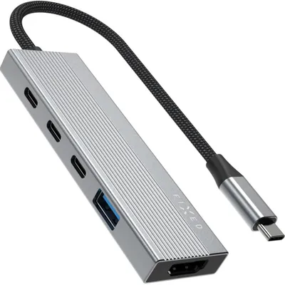 Image de Hub, adaptateur USB-C 100W PD 3.0, 2 ports USB-C 2.0 (480 Mbps), 1 port USB-A 3.0, 1 port HDMI 4K/60Hz, modèle fixe 5 en 1, couleur grise