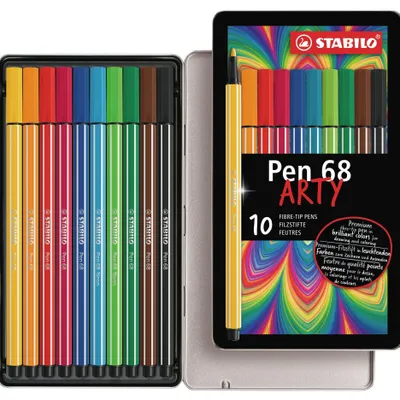 Produktbild von STABILO Premium-Filzstift - Pen 68 - ARTY - 10er Metalletui - 10 verschiedene Farben