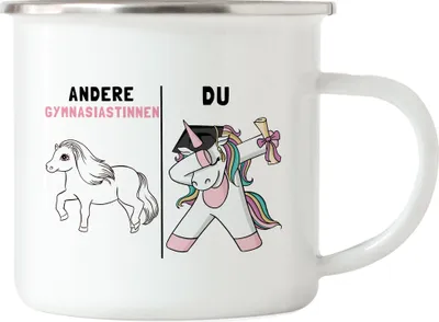 Produktbild von Andere Gymnasiastinnen Du Emaille Tasse Pferd Einhorn Geschenkidee Lustig Gymnasium 5. Klasse