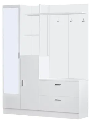 Image de Meuble d'entrée Vestiaire en bois MDF mélaminé blanc H 181,8 cm Moderne