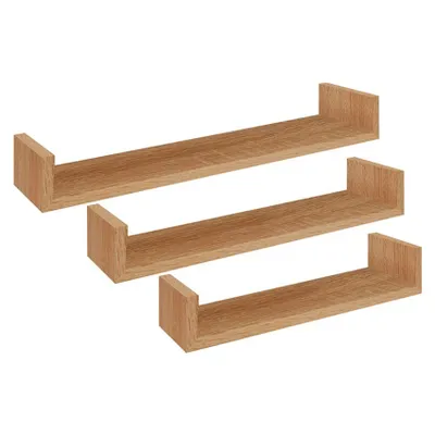 Productafbeelding van Set van 3 wandplanken voor de woonkamer, modern wandrek Calamita Maxi - eikenhout