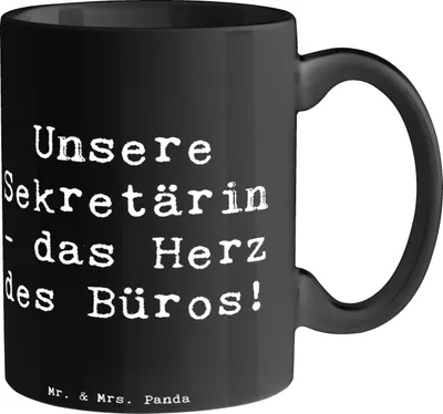 Produktbild von Mr. & Mrs. Panda Bedruckte Tasse Spruch Sekretärin Herz - Schwarz - Geschenk, Mitarbeiter, Bedanken, Wertschätzung Büro, Teetasse, Danke sagen, Bürohelfer, Anerkennung