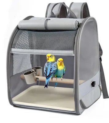 Vogeltransportrucksack mit Futterspender und Kotbeutel