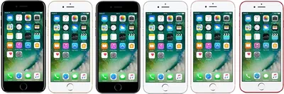 A collage of six iPhones in different colors, all displaying the same home screen.