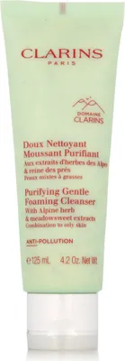 A product shot of a Clarins cleanser tube against a white background.