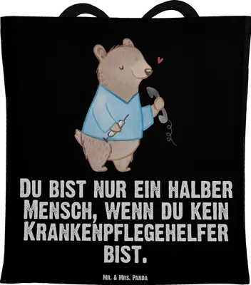 Produktbild von Mr. & Mrs. Panda Shopping Tasche Krankenpflegehelfer Herz - Schwarz - Geschenk, Stoffbeutel, Ausbildung, Pflegehelfer, Tote Bag, Beutel, Spruch, Laptoptasche, Witzig
