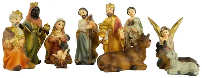 Productafbeelding van Kribbeeldjes set, 11 delen, polyresin, 9 cm, kerststal van Markus, met dieren voor de kerststal