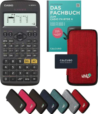 Produktbild von Casio fx-82DE X inkl. Schutztasche Rot & Fachbuch (80 Seiten, DIN A5) – Wissenschaftlicher Rechner – Smart Set