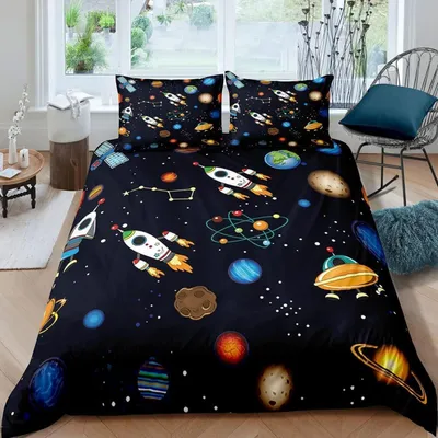 Produktbild von Kinder Bettwäsche 4-teilig 135x200 cm Mikrofaser Sternenhimmel 3D Universum mit 2 Kissenbezügen 80x80 cm