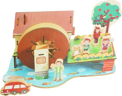 Produktbild von 3D Holzpuzzle Mühlrad DIY Bausatz, bunte Blöcke, zum Spielen und Dekorieren