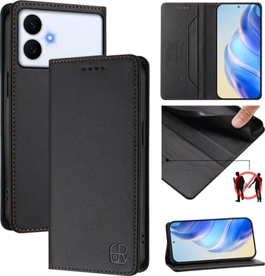 Obrázek produktu pro Kožené pouzdro pro Samsung Galaxy S26 Edge, flipové pouzdro s přihrádkami na karty, peněženkou a stojánkem Černý
